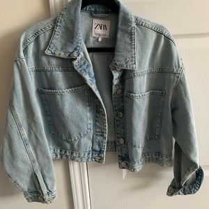 Zara distressed and cropped denim jacket
